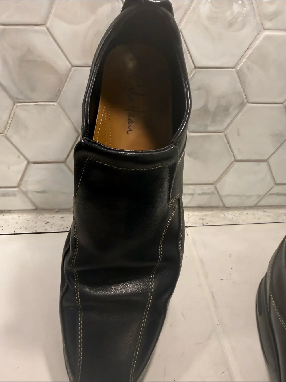 Cole Haan Men's Sz 12 Black Leather ‘Air Everett’ Slip On Loafers Shoes NikeAir